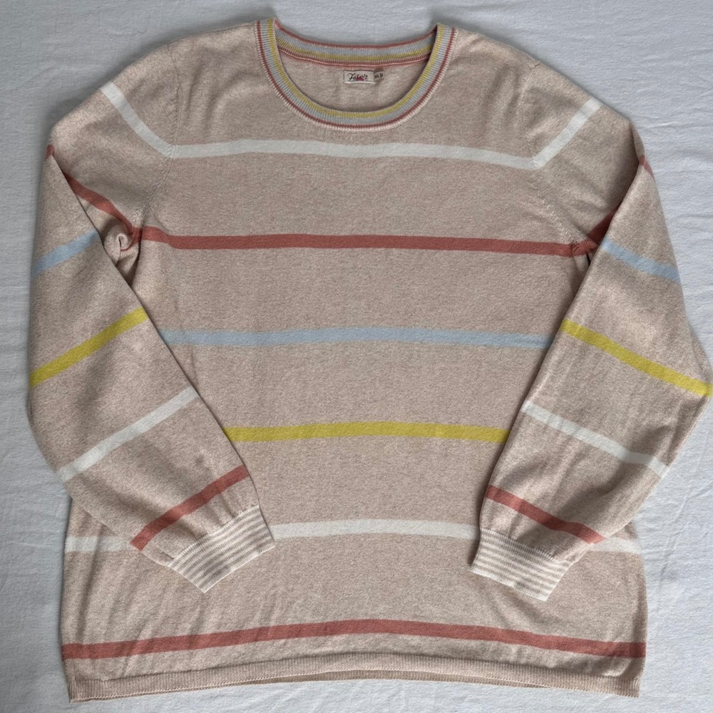 Faherty Coastal Cozy Organic Cotton Cashmere Blend Striped XXL Crew Neck Sweater